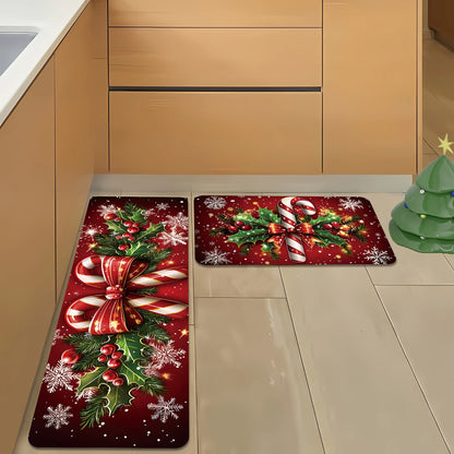 Merry Christmas candy cane snowflake kitchen mat festive holiday decor rug