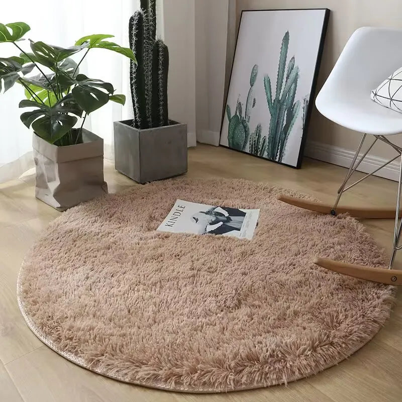 Plush Round Fluffy Non-Slip White Area Rug