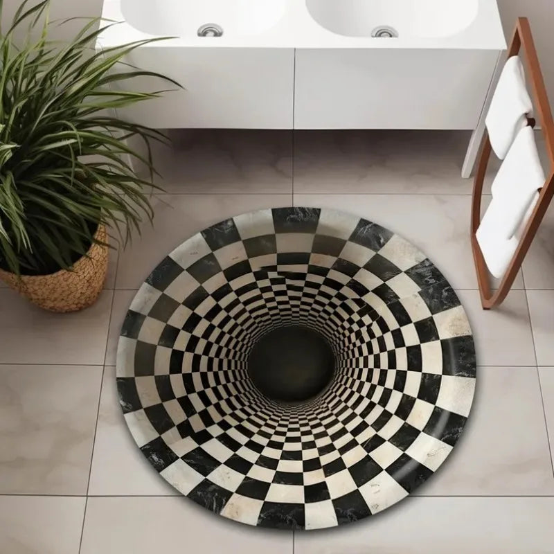 3D black white vortex illusion rug