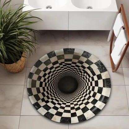 3D black white vortex illusion rug