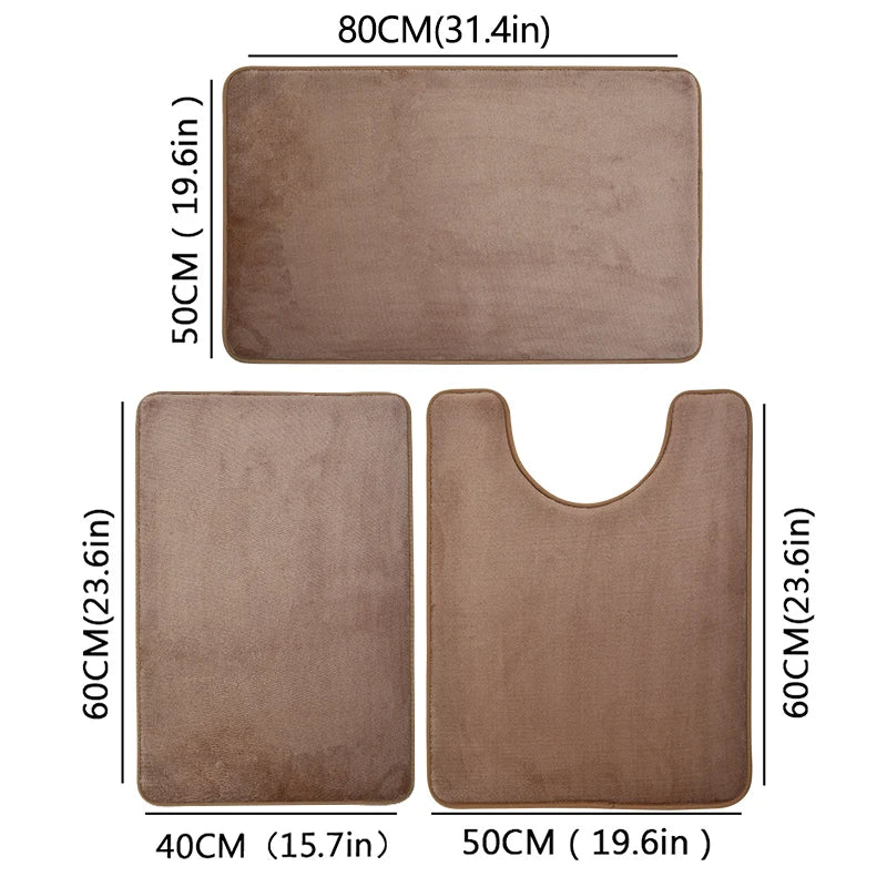 3-Piece Bathroom Mat Set Toilet Bath Shower Rugs Soft Absorbent Non-Slip Carpet Laundry Room Home Decor