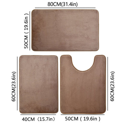 3-Piece Bathroom Mat Set Toilet Bath Shower Rugs Soft Absorbent Non-Slip Carpet Laundry Room Home Decor