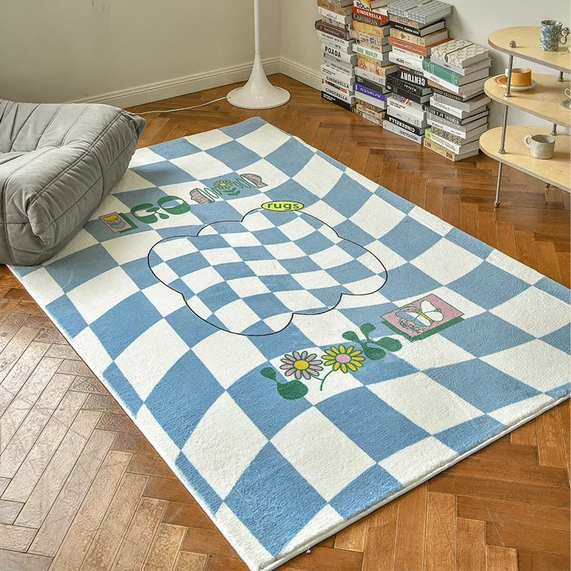 Retro Checkerboard Fluffy Plush Area Rug