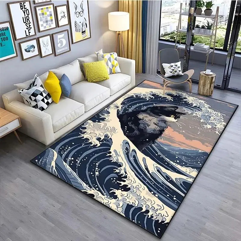 VIKAMA Ukiyo-e Wave Rug Home Decor