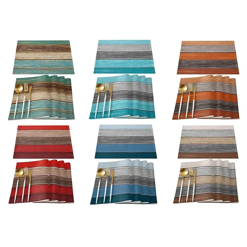 4/6/8pcs Vintage Wood Grain Placemat Set