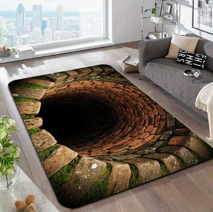 3D dark stone hole illusion floor mat