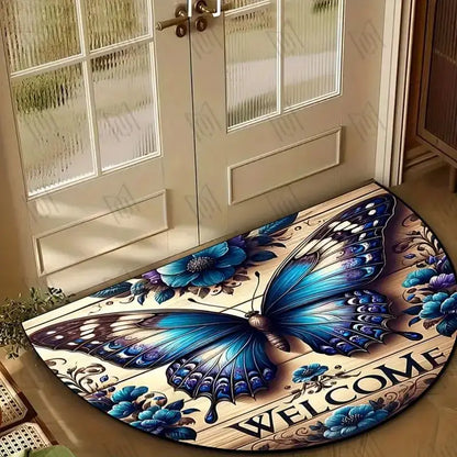 VIKAMA Butterfly Pattern Welcome Door Mat Semi-Circular Non-Slip Entrance Carpet