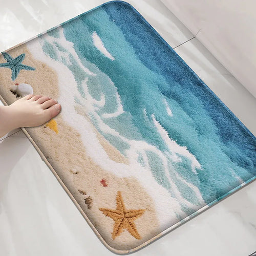 Beach Seaside Bathroom Mat Absorbent Non-Slip Foot Rug Shower Room Door Carpet Machine Washable Home Decor