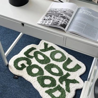 VIKAMA Irregular Letter Floor Mat Faux Cashmere Soft Non-Slip Bedroom Chair Carpet