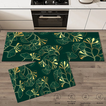 Green Leaves Kitchen Mat Absorbent Non-Slip Washable Rug Bathroom Entrance Doormat Large Carpet Home Decor