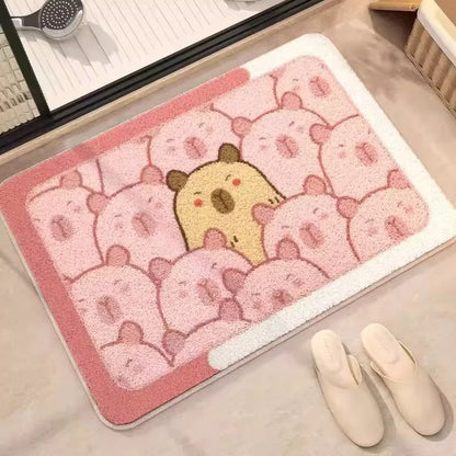 Pink Capybara Bathroom Floor Mat Imitation Cashmere Absorbent Cute Shower Door Mat