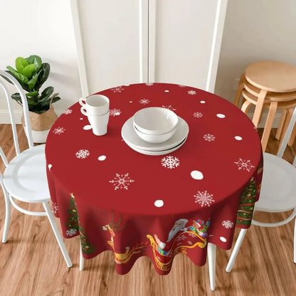 Christmas Snowflake Snowman Round Tablecloth Festive Indoor Party Kitchen Decor
