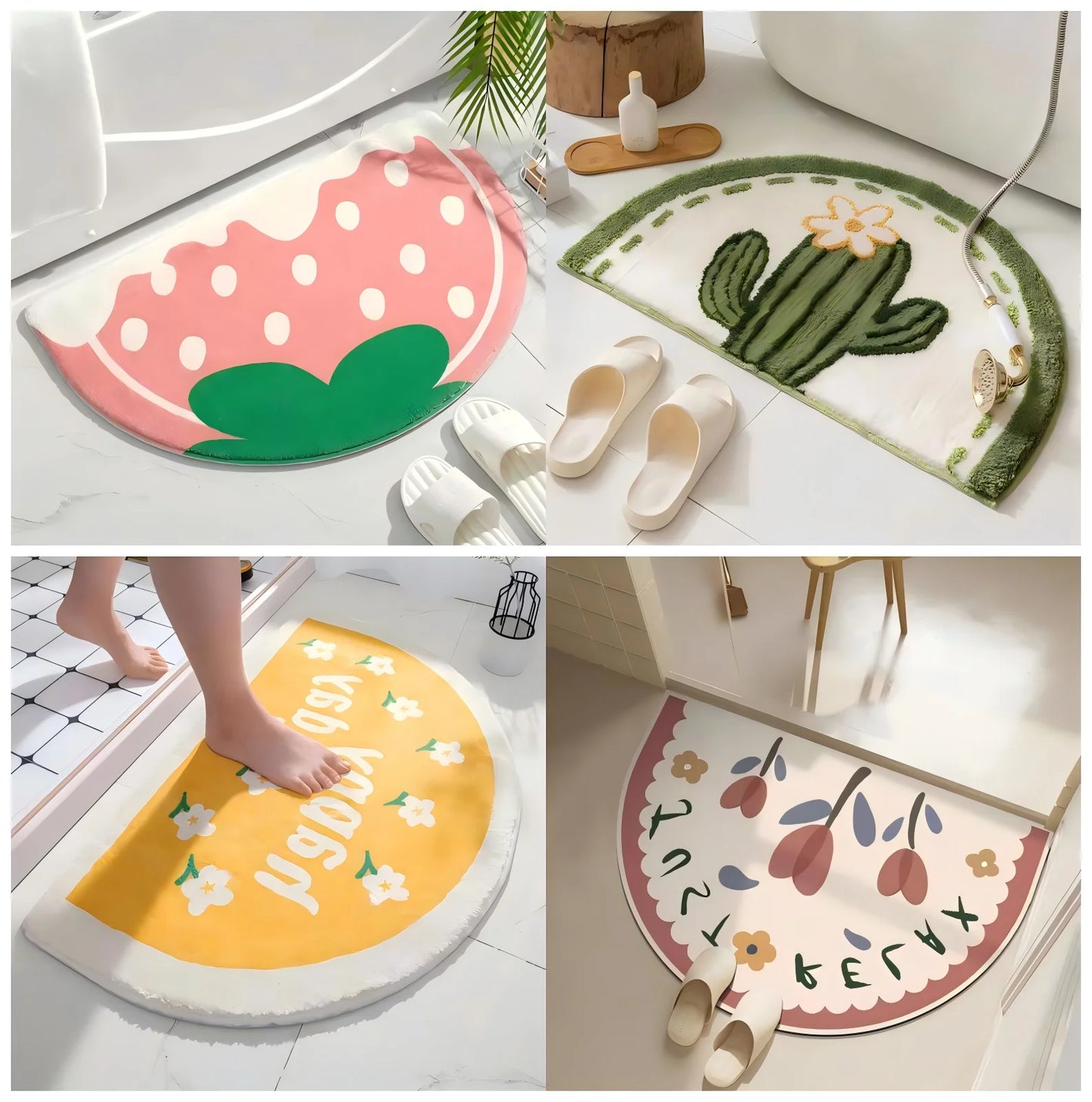 VIKAMA Cartoon Bathroom Non-Slip Faux Cashmere Rug Bedroom Entrance Floor Mat Home Decor