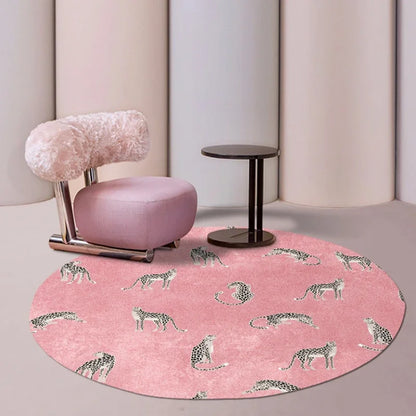 Leopard Print Round Fluffy Non-Slip Area Rug