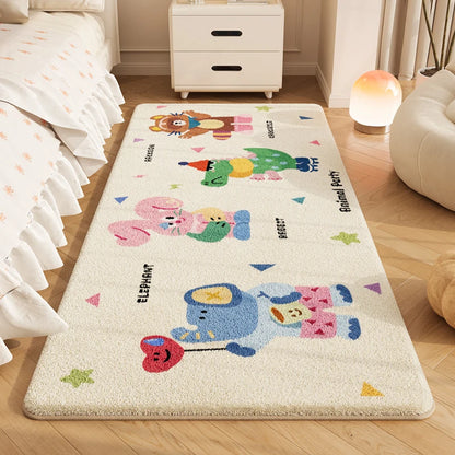 Cartoon Plush Bedside Floor Mat Soft Washable Kids Bedroom Rectangle Carpet
