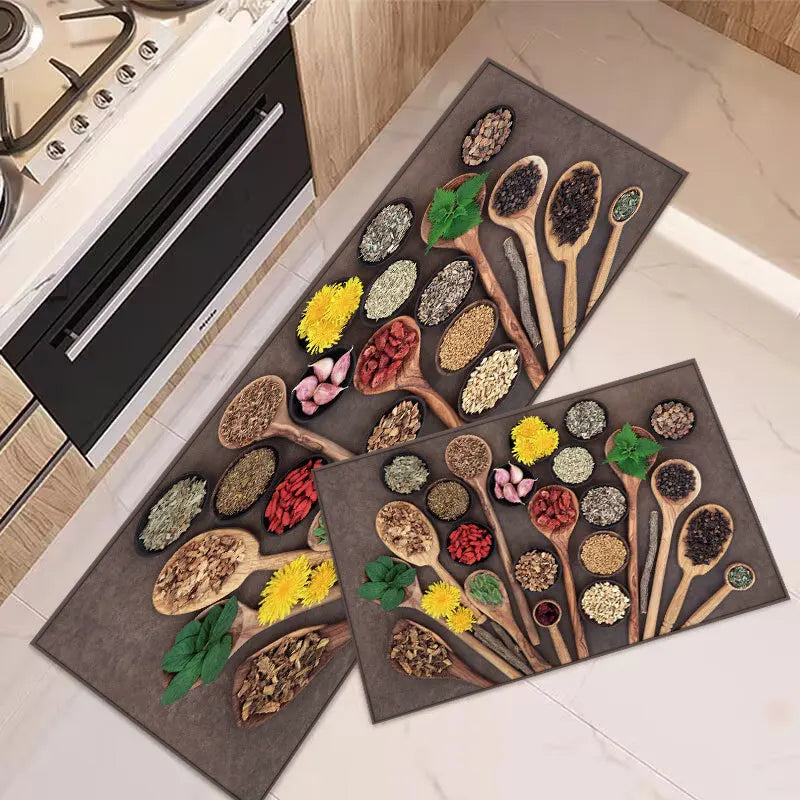 VIKAMA Crystal Velvet Kitchen Mat Non-Slip Printed Floor Rug Home Decor