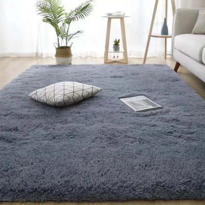 Black fluffy shaggy plush area rug