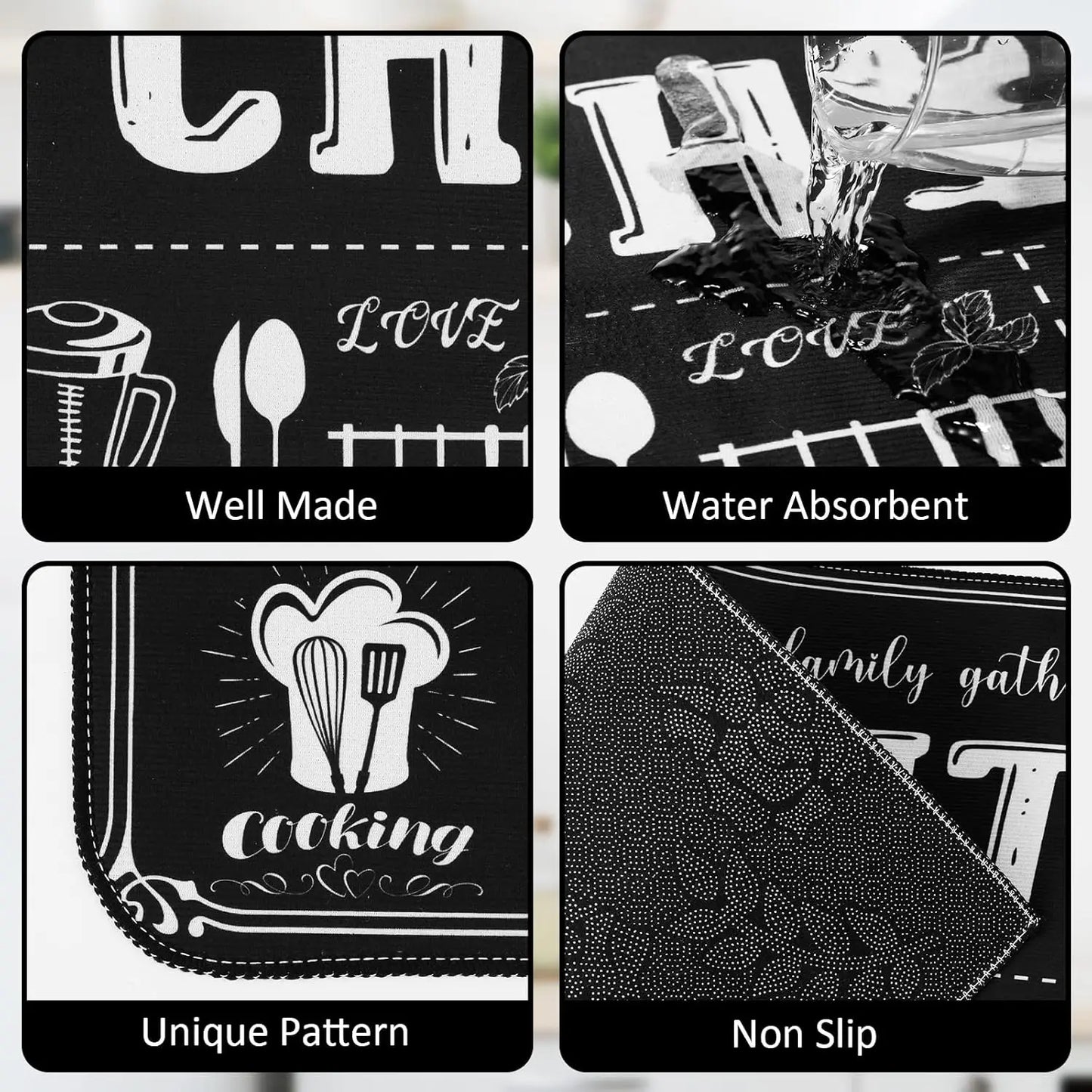 VIKAMA Halloween Kitchen Rug Witch Non-Slip Gothic Doormat Laundry Hallway Floor Mat