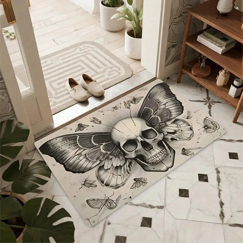 Gothic skull non-slip entryway door mat