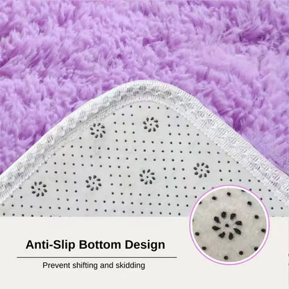 Fluffy round shaggy bedroom rug for girls room
