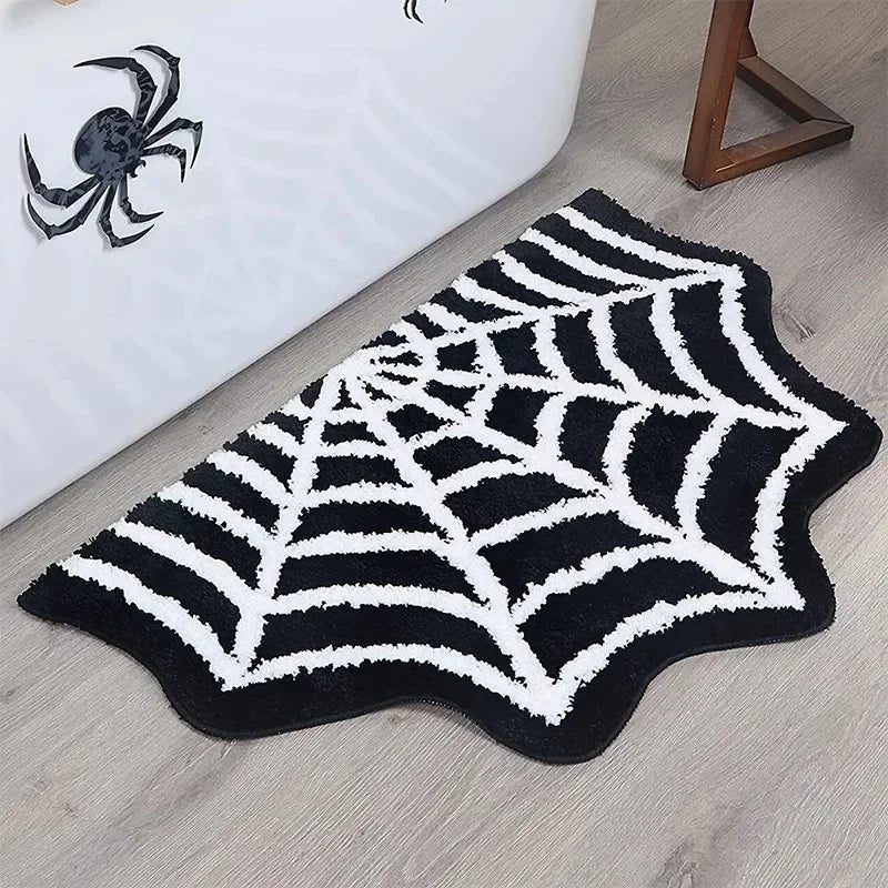 VIKAMA Black Spider Web Halloween Rug Non-Slip Bathroom Living Room Bath Mat Home Decor