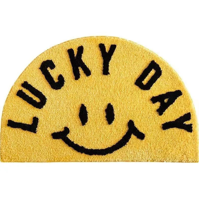 Cartoon Smiley Face Faux Cashmere Floor Mat Non-Slip Absorbent Entrance Bathroom Carpet