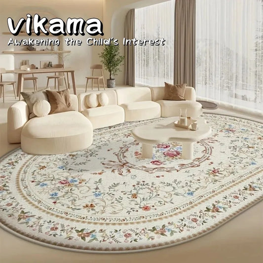VIKAMA Floral Rug European Vintage Washable Rug, Non-Slip Modern Floor Mat Ideal for Living Room and Bedroom Home Decor