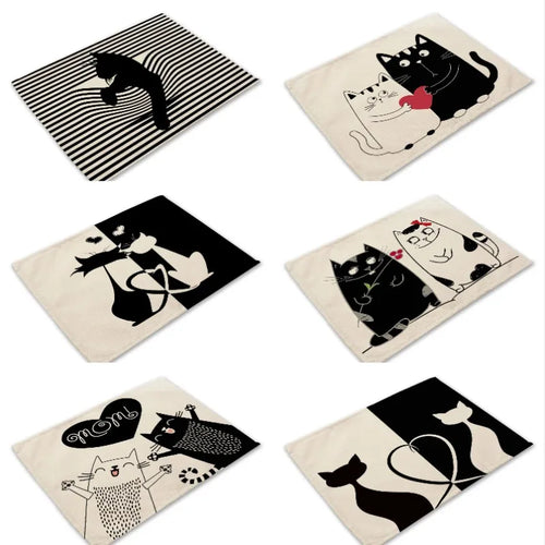 Cute Black Cat Kitchen Placemat Set
