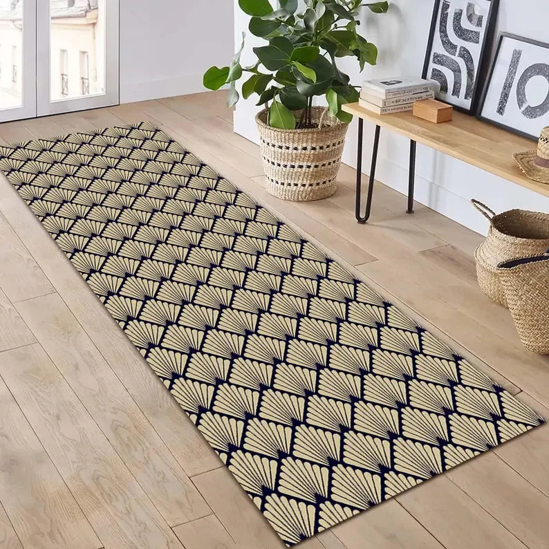 Black Gold Greek Key Runner Rug