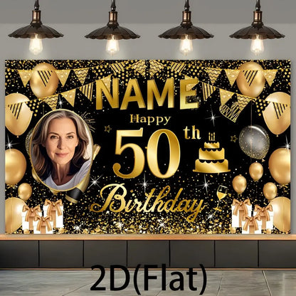 VIKAMA Custom Name 50th Birthday Pink Tapestry Indoor Party Wall Photo Backdrop