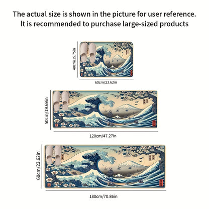 VIKAMA Retro Japanese Ukiyo-e Wave Design, Non-Slip And Dirt-Resistant Rug, For Kitchen, Entrance, Living Room Carpet Home Decor