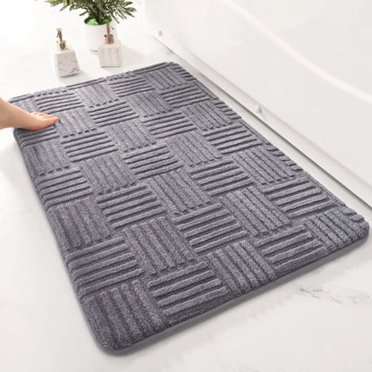 Thickened Striped Cotton Velvet Bathroom Floor Mat Solid Color Non-Slip Absorbent Bedroom Entrance Carpet