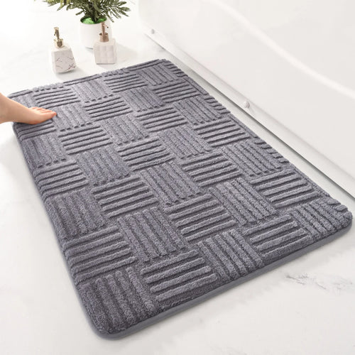 Thickened Striped Cotton Velvet Bathroom Floor Mat Solid Color Non-Slip Absorbent Bedroom Entrance Carpet