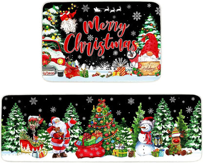 VIKAMA Christmas Gingerbread Man Floor Mat Crystal Velvet Non-Slip Kitchen Entry Door Rug Easy Care Home Decor