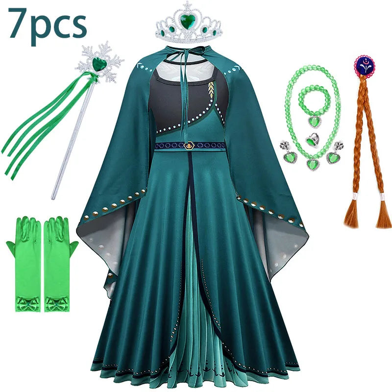 Disney Frozen Anna Dark Green Cloak Costume Dress For Girls