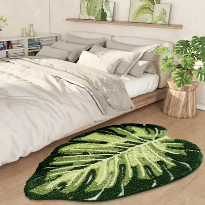 VIKAMA Green Leaf Bath Mat Non-Slip Washable Soft Shower Bedroom Bathroom Rug