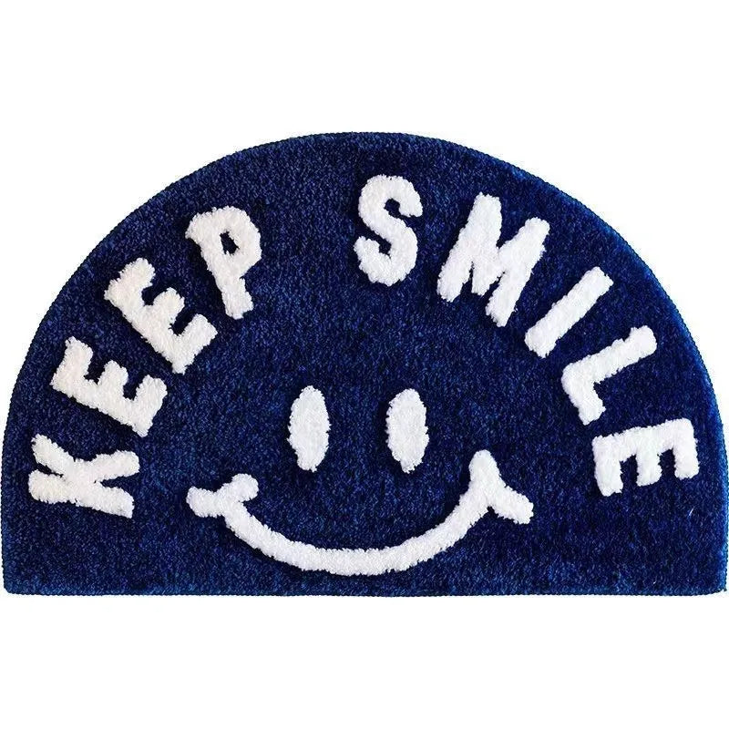 Cartoon Smiley Face Faux Cashmere Floor Mat Non-Slip Absorbent Entrance Bathroom Carpet