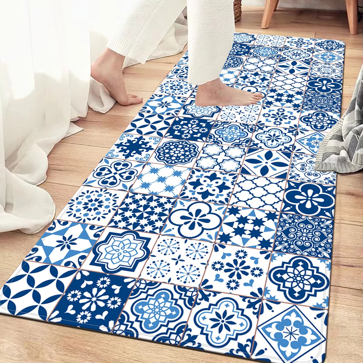 VIKAMA Mandala Patchwork Non-Slip Rug Bedroom Bathroom Living Room Kitchen Carpet Home Decor