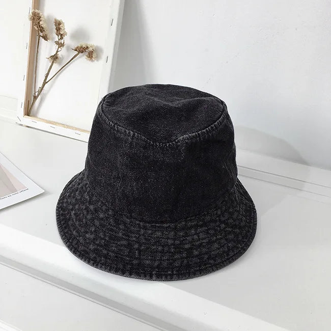 Wide Brim Denim Bucket Hat Unisex Sun Protection Cap