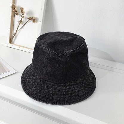 Wide Brim Denim Bucket Hat Unisex Sun Protection Cap