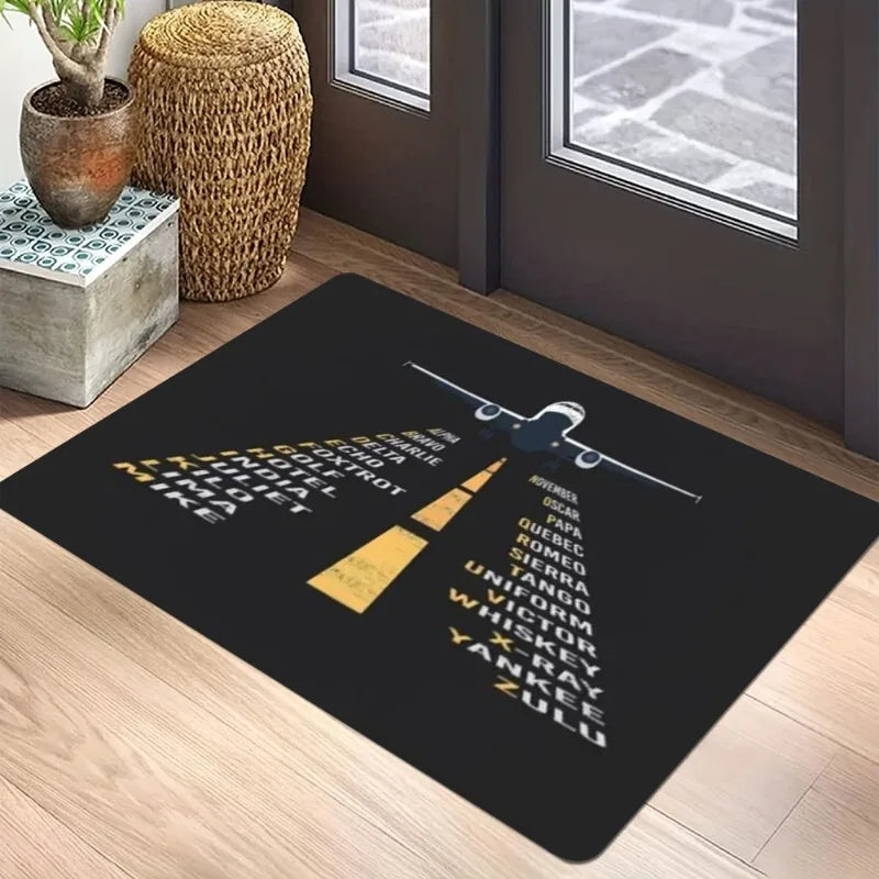 Aviation theme airplane airport icon rug