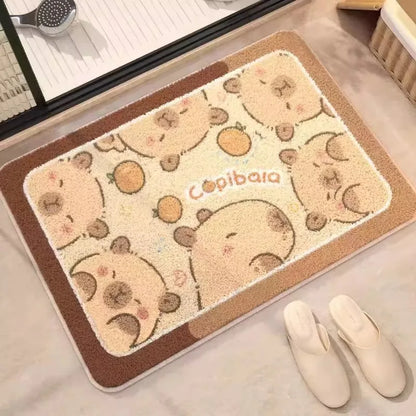 Pink Capybara Bathroom Floor Mat Imitation Cashmere Absorbent Cute Shower Door Mat