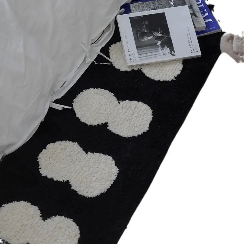 VIKAMA Black White Plush Bedside Rug Soft Bedroom Living Room Home Decor