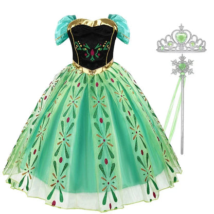 Disney Frozen Elsa Anna Mesh Ball Gown Costume Dress For Girls