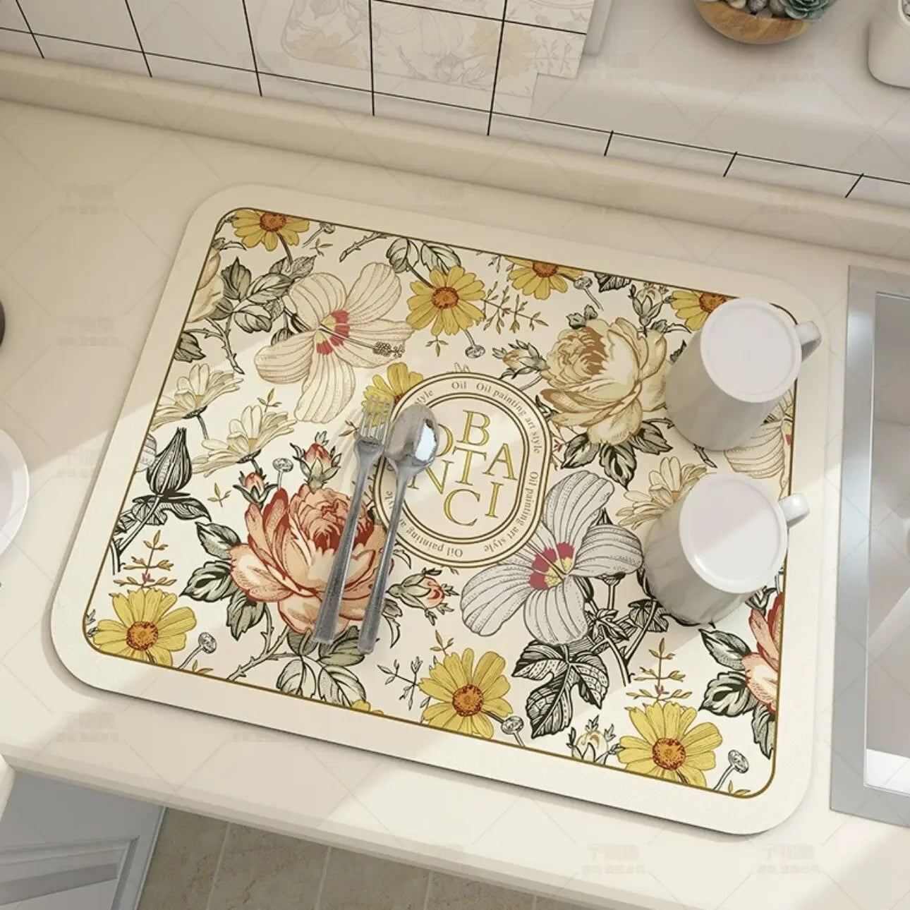 VIKAMA Kitchen Drainage Mat Absorbent Heat Oil Water-Resistant Countertop Protector Rug