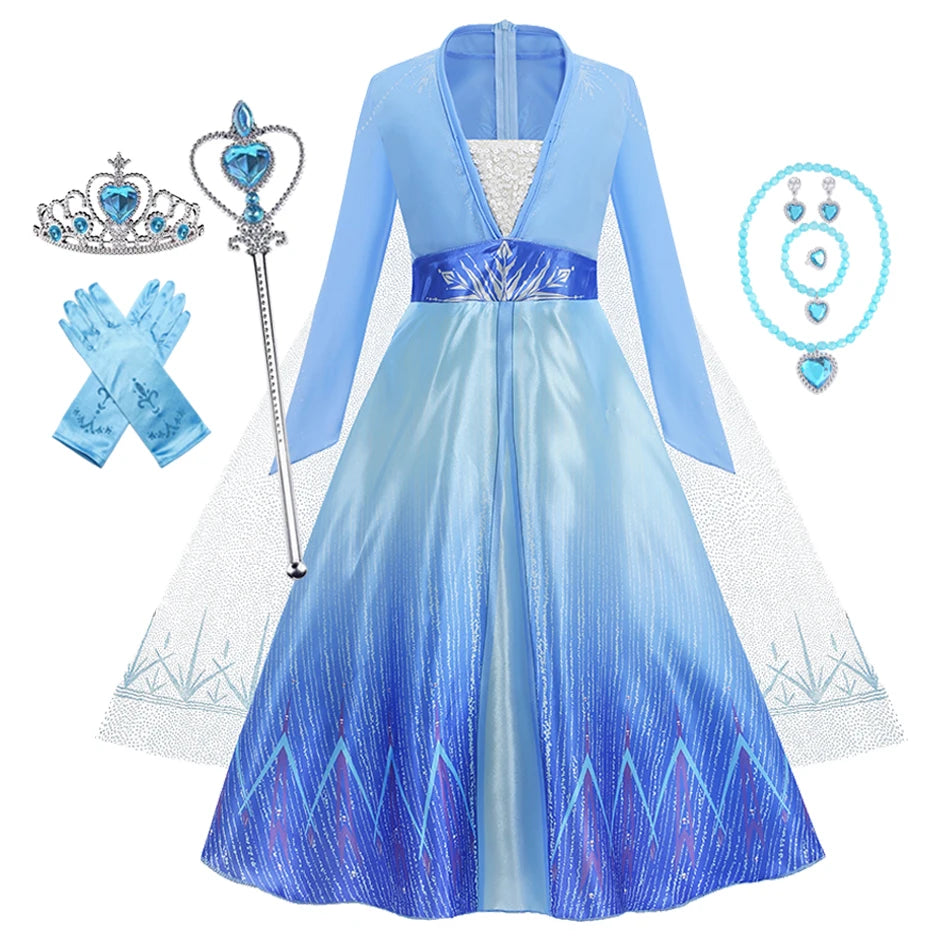 Disney Frozen Elsa Anna Princess Costume Dress For Girls
