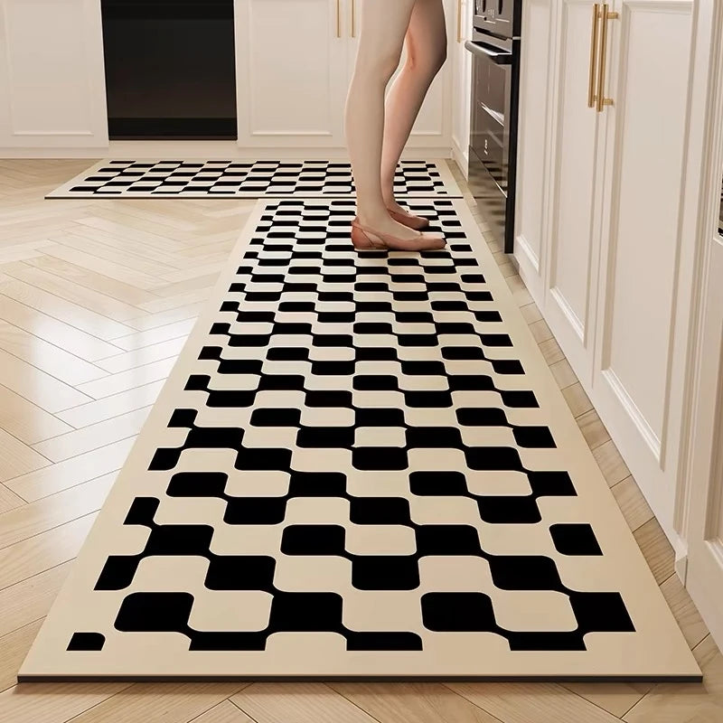 Plaid anti-slip quick-dry kitchen runner mat