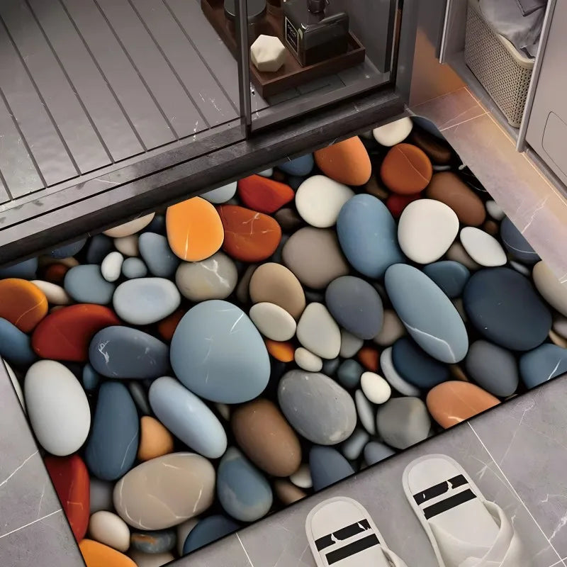 VIKAMA Pebble Facecloth Mat Non-Slip Bathroom Living Room Entrance Rug Home Decor