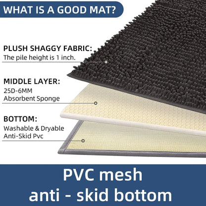 Non-Slip Shaggy Chenille Bathroom Rug Soft Thick Plush Mat Quick-Dry Durable PVC Backing Home Decor