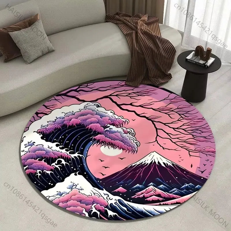 Japanese Great Wave Round Area Rug
